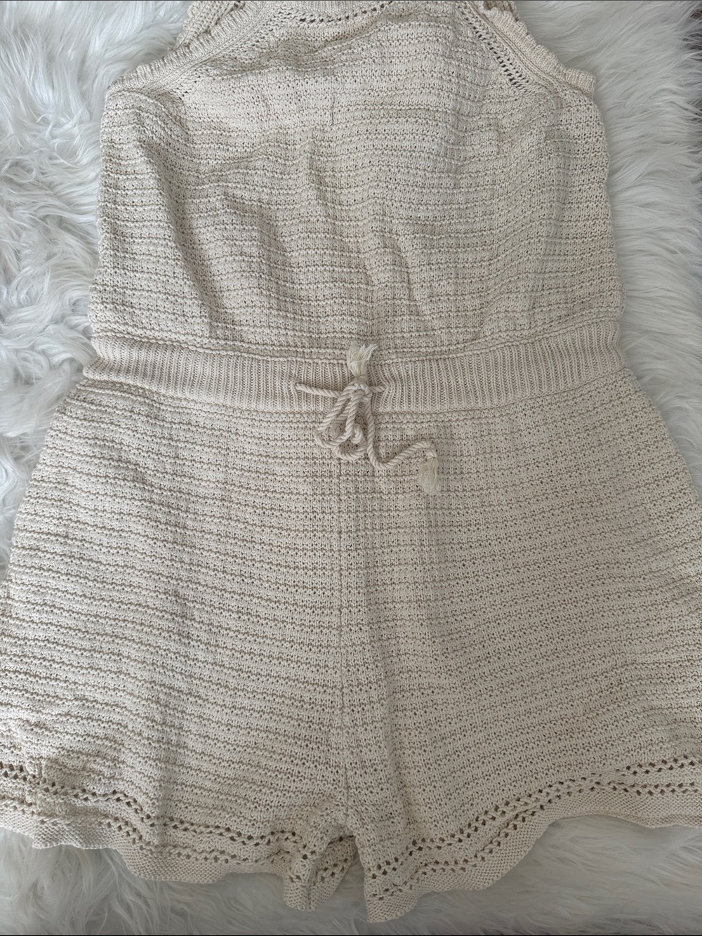 Universal Thread Cream Crochet Knit Romper Size Medium 100% Cotton Boho Summer - Picture 8 of 8